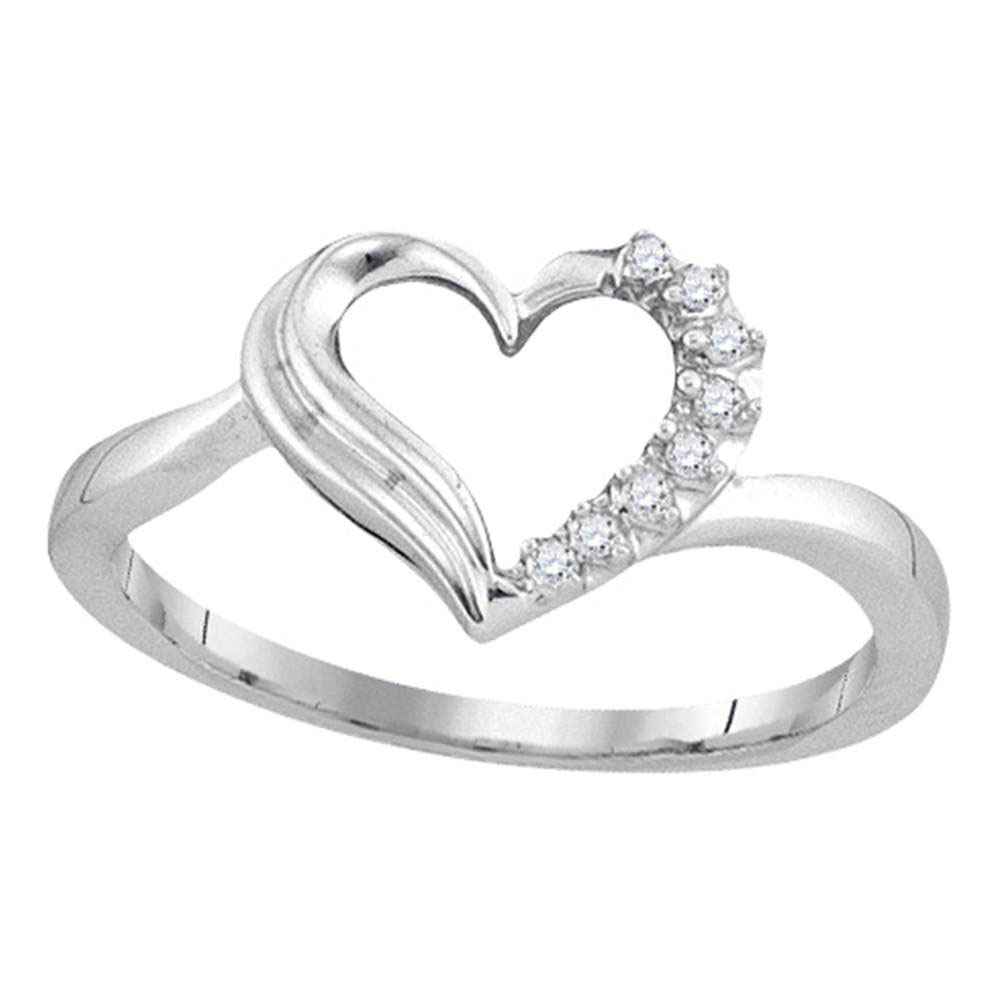 Sterling Silver Womens Round Diamond Heart Fashion Ring 1/20 Cttw eBay
