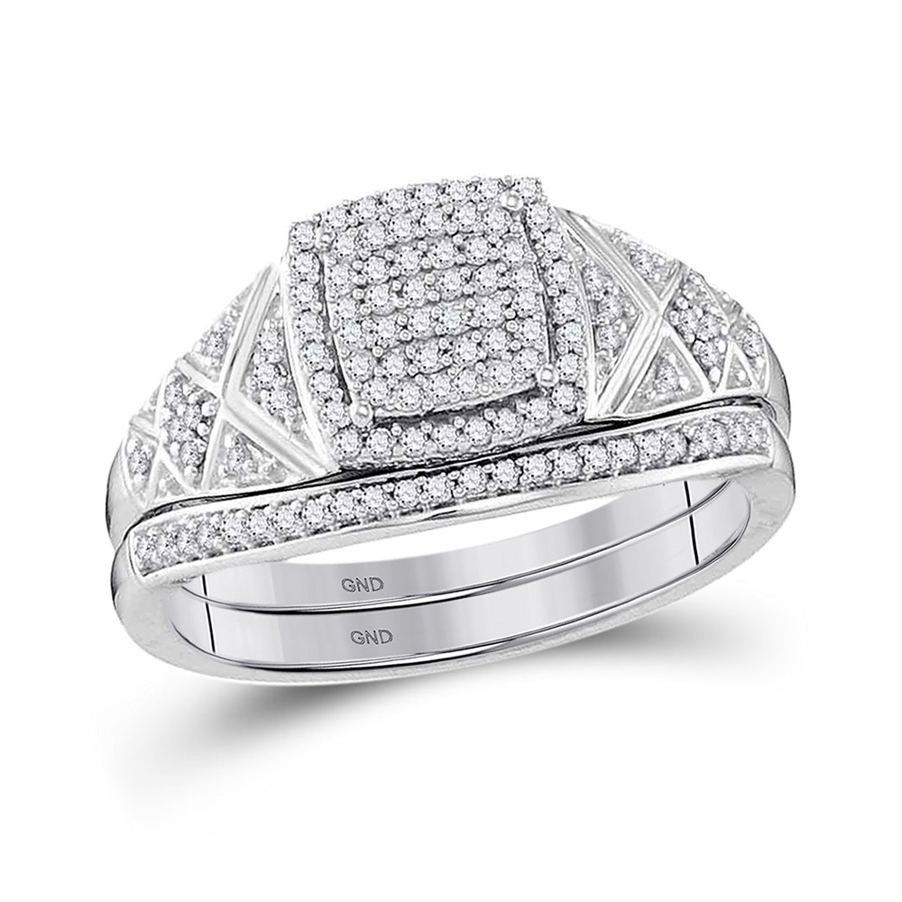 10kt White Gold Round Diamond Square Bridal Wedding Engagement Ring ...